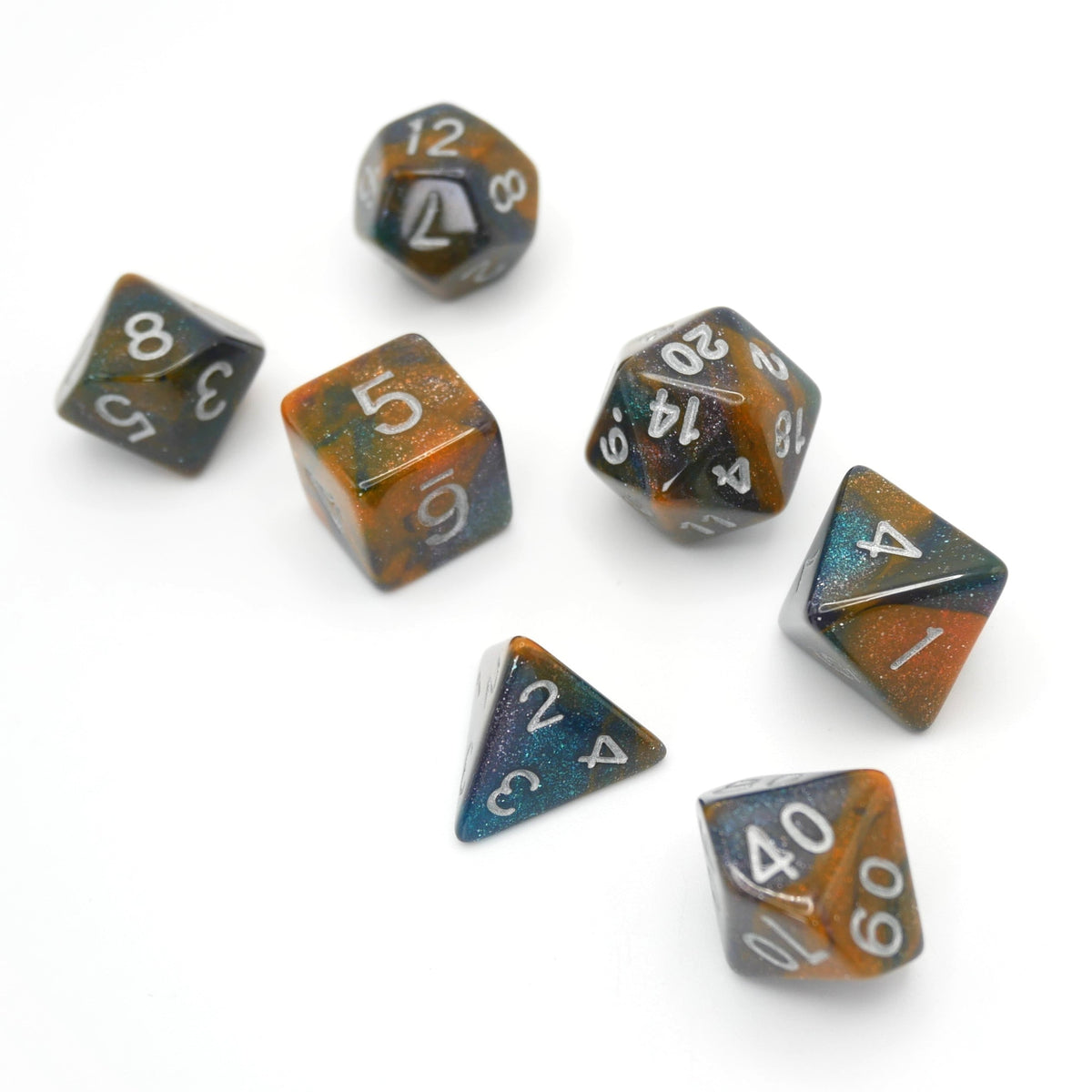 Mysterious Ink - 7 Piece DnD Dice Set | Acrylic RPG Gaming Dice