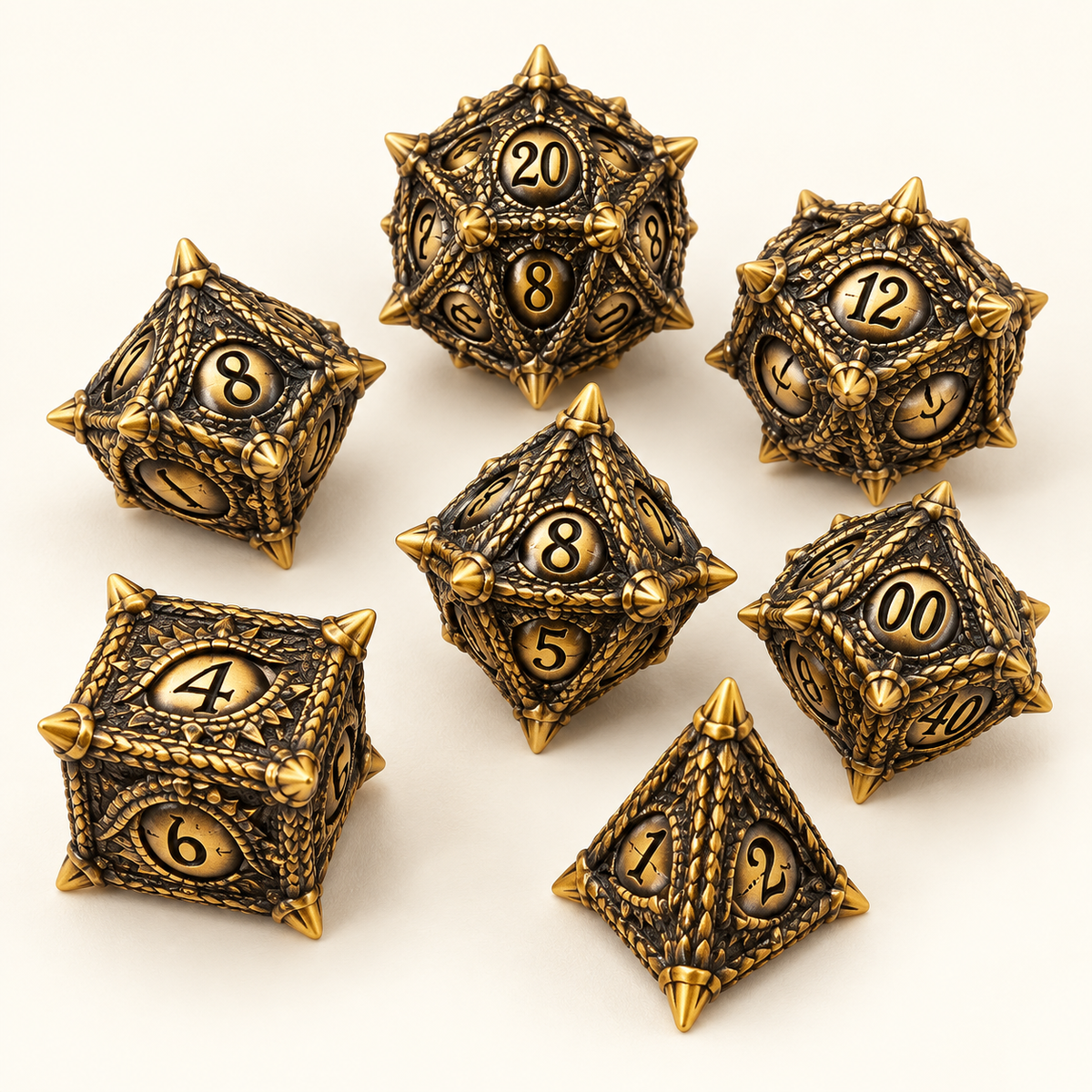 Antique Gold Dragon-Eye Metal Dice Set