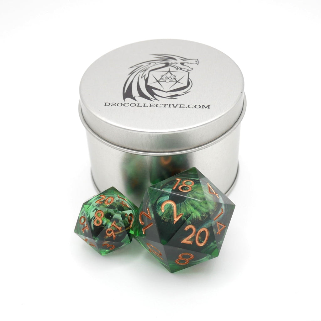 Green Slaadi's Eye - Giant D20 Moving Eye DnD Dice | Acrylic RPG Gaming Dice