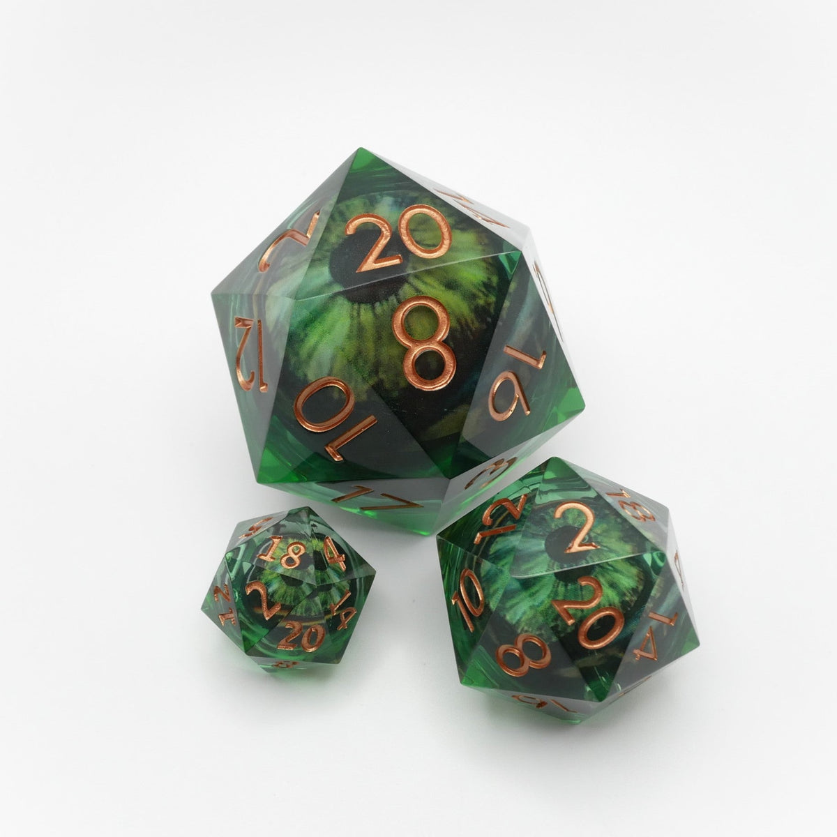 Green Slaadi's Eye - Giant D20 Moving Eye DnD Dice | Acrylic RPG Gaming Dice